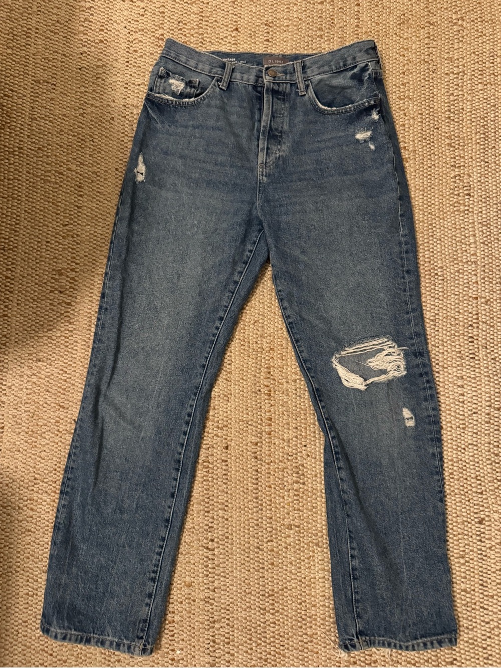 DL1961 Women's Straight Leg Ripped Jeans - Dark Blue